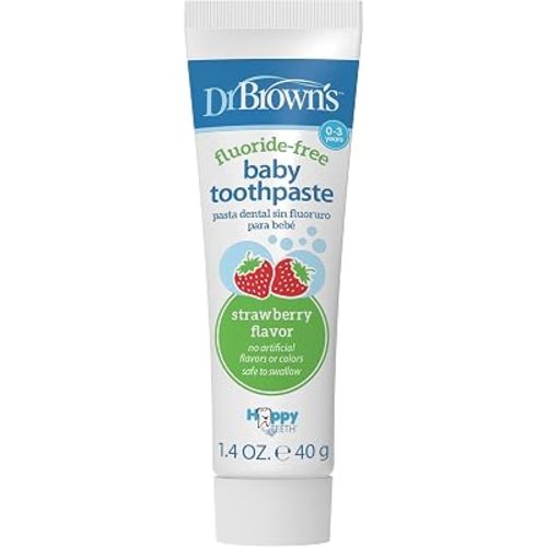 Dr. Brown’s Fluoride-Free Baby Toothpaste, Infant & Toddler Oral Care, Strawberry, 1-Pack, 1.4oz/40g, 0-3 Years
