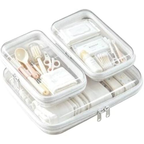 3 Pack Clear Hard Plastic Cases, Double Zippers Pouches