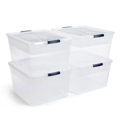 Rubbermaid Cleverstore 74 Qt Clear Storage Bins with Lids and Nesting Tray, 4-Pack, Stackable, BPA-Free, Made in USA