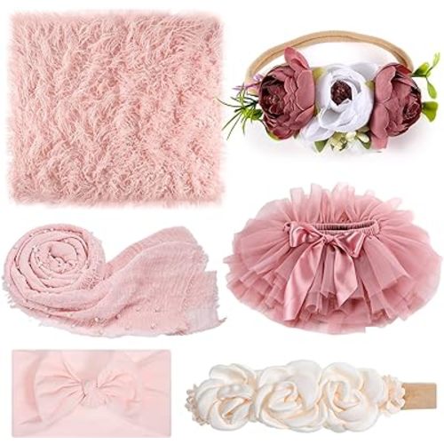 6 Pcs Newborn Photography Props Outfits Included Newborn Photography Props Wraps Blanket TuTu Skirt and Headbands Baby Photo Props Set for Infant Boys Girls