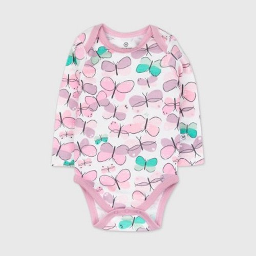 Honest Baby Girls' 4pk Organic Cotton Long Flutter Sleeve Bodysuit - Purple
