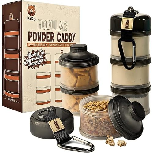 Formula Container to Go – Baby Essentials, Stackable Formula Dispenser for Night Feedings, Snacks and More – 2 Pack, by KiKo (Black)