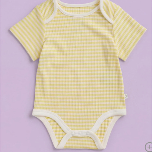 Yellow Stripe Ribbed Short Sleeve Bodysuit