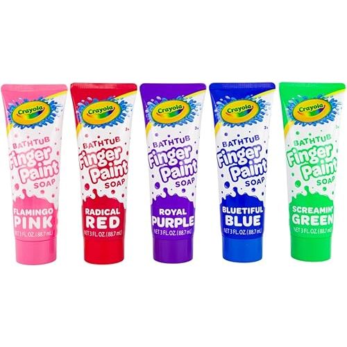 Crayola Bathtub Fingerpaint 5 Color Variety Pack, 3 Ounce Tubes (Bluetiful Blue, Screamin' Green, Radical Red, Flamingo Pink, Royal Purple)