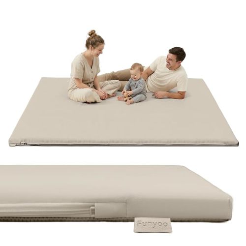 Vegan Leather Baby Play Mat, 79x71 Thick Cushioned Waterproof Playpen Mat, Stylish Removable Cover Floor Mat for Babies & Toddlers, Non-Slip Bottom for Safe Crawling, 1.3" Thick, Grey