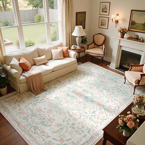 Washable Rugs 8x10 Area Rugs for Living Room,Ultra Soft Faux Wool Retro Carpets,Non Slip Backing,Durable Edge Binding,Stain Resistant,The Large Carpet for Bed Room,Dining Room,Office Decor