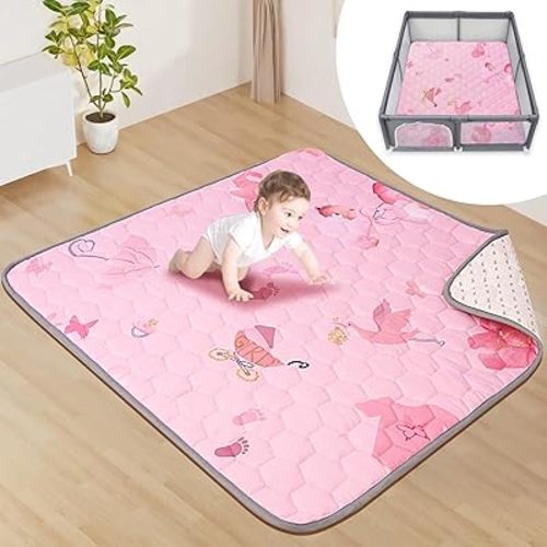 Baby Mat for Floor, 50 x 50 Play Mat for Playpen, Thicken Soft Padding Infant Play Mat, Non-Slip Cushioned Baby Floor Play Mat, Machine Washable Baby Crawling Mat (Pink World)