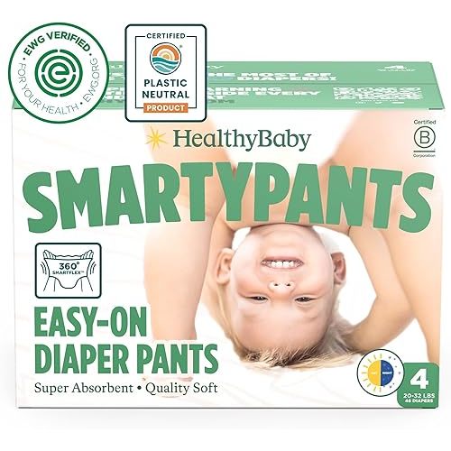 SmartyPants Pull Up Style Diapers | EWG Verified Safe & Plant-Based | Quilted 360 Waistband, Super Absorbent for Overnight Leak Protection |Training Pants by HealthyBaby | Size 4 (46 Count)