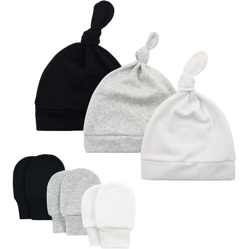 Cotton Infant Beanie Mitten Sets Knot Newborn Girl Cap Soft Baby Boys Girls Beanies Toddler boy winter Hats and Gloves 3 Sets for 0-6 Months