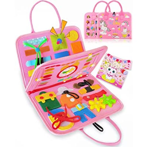 Exorany Busy Board Montessori Toys for Toddler Girls & Boys Birthday Gifts, Sensory Toys for Toddlers, Educational Travel Toy, Preschool Activities for Learning Fine Motor Skills