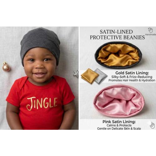 Satin Lined Beanie Hat for Babies, Toddlers, Preschoolers, Stretch Hair Protection Caps