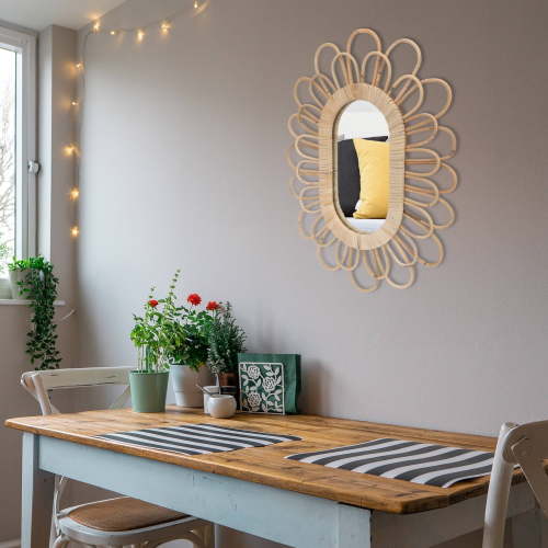 WASHWEPE 1Set Mirrors For Wall Rattan Framed Wooden 50x38Cm