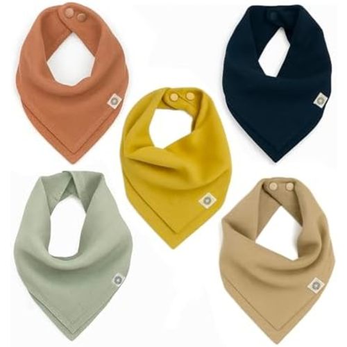 Kishu Baby Indi Organic Baby Bandana Bibs – Fairtrade 4-Way Reversible Drool Bibs for Boys & Girls – Unisex (Set of 5)
