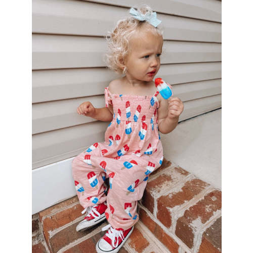 Popsicle Pink / Organic Smocked Jumpsuit