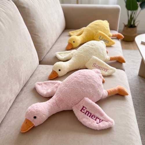Custom Name Embroidered Plush Goose, Personalized Baby Gift, Nursery Stuffed Animal, Baby Shower Gift, First Birthday Gift