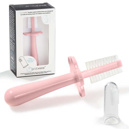 Grabease First Infant Tooth Training Set, Double-Sided Baby Toothbrush, BPA-Free, 1 Pack, Blush