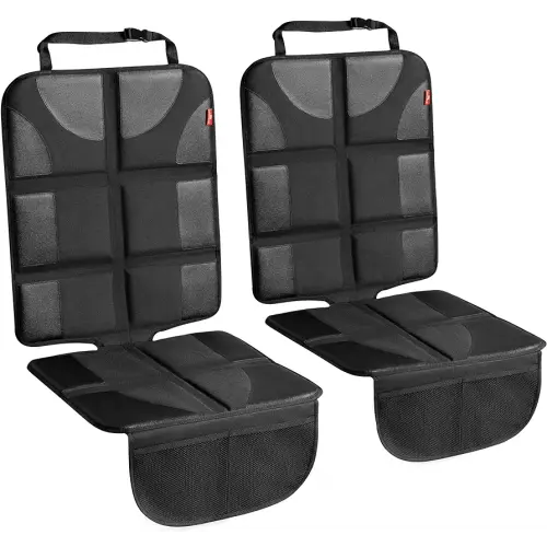 Helteko Car Seat Protector - 2 Pack Car Seat Cover for Child Carseat with Thickest Padding, 600D Oxford, Waterproof & Durable Fabric, Non-Slip Back, 2 Mesh Storage Pockets, Black