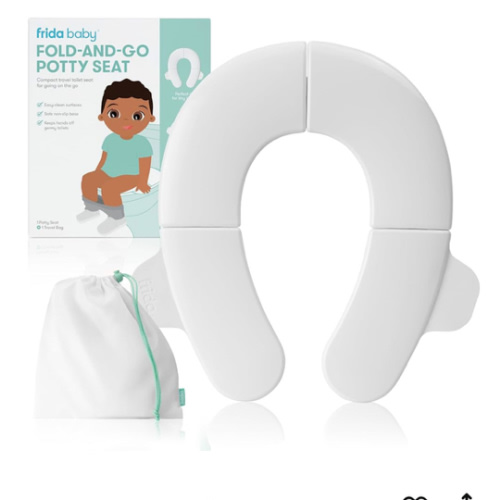 Frida Baby Fold-and-Go Portable Potty Seat for Toilet, Foldable Travel Potty Seat for Toddler, Fits Round & Oval Toilets, Non-Slip Base, Handles, Includes Free Travel Bag