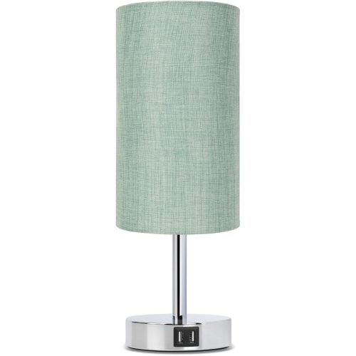 Yarra-Decor Bedside Lamp with USB Port - Touch Control Table Lamp for Bedroom 3 Way Dimmable Nightstand Lamp with Round Denim Fabric Shade for Living Room, Dorm, Home Office (LED Bulb Included)