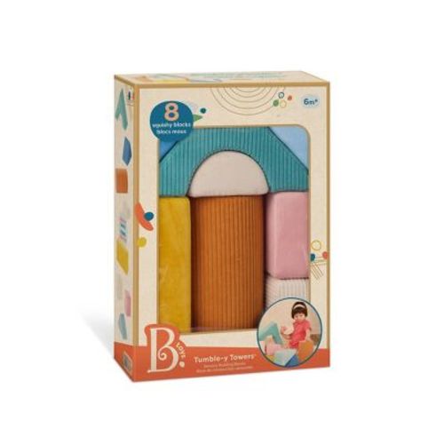 B. toys Tumble-y Towers Soft Sensory Baby Blocks for Stacking