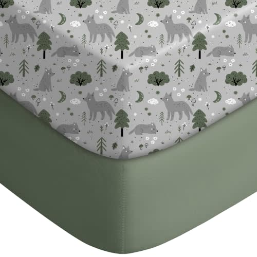 Yoofoss 2-Pack Pack and Play Sheets Fitted 38x26 (Green+Fox) | Ultra Soft & Breathable, Mini Crib Sheets for Playard and Pack n Play Mattress