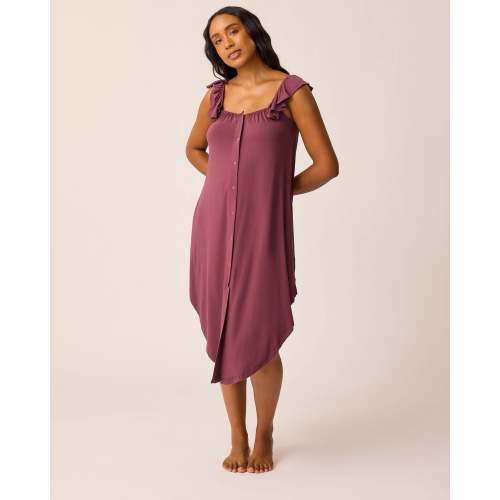 Ruffle Strap Labor & Delivery Gown | Burgundy Plum - Kindred Bravely