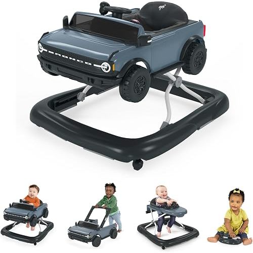 Bright Starts Ford Bronco 4-in-1 Blue Grey Baby Activity Center & Push Walker with Removable Interactive Steering Wheel -Toy, 6 Months and up