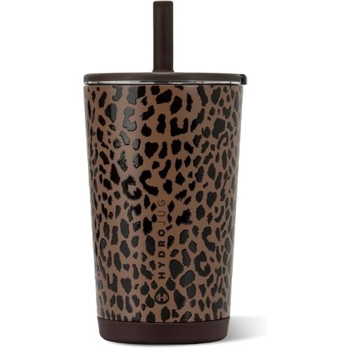 HydroJug Everyday Tumbler 14 oz, Ceramic-Lined Straw Cup, Brown Leopard