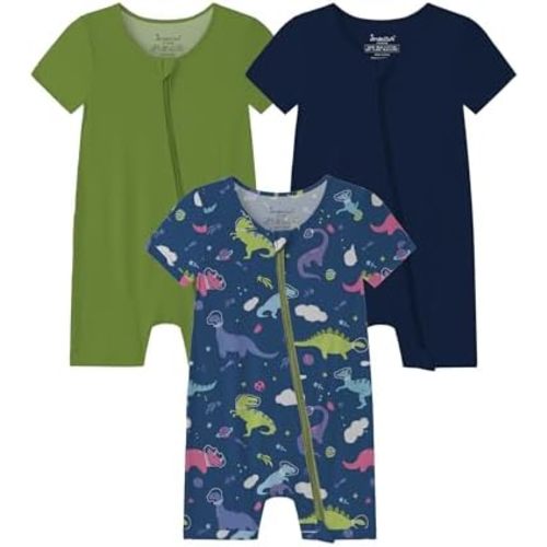 Jimonda Baby Boy Romper 3 Pack Baby Girl Short Sleeve Pajamas 2 Way Zipper Summer Newborn Clothes Unisex Summer Outfits