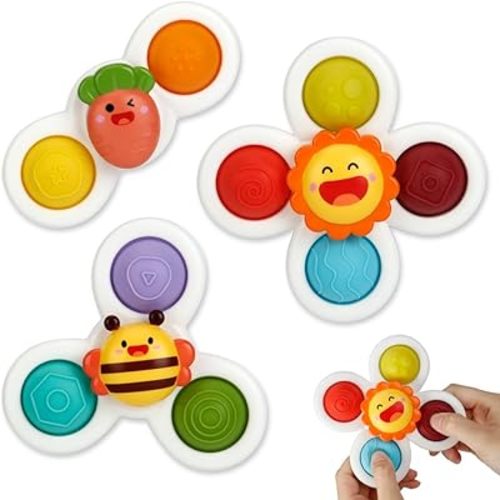 FRUSE 3Pcs Suction Cup Spinner Toys,Baby Spinners Toy w/Decompression Function,Sensory Rotating Fun,Ideal Bathing,Dining, Sensory Toy for Girls Boys
