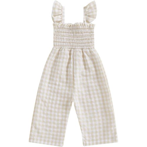 Infant Kids Summer Clothes Toddler Baby Girl Romper Jumpsuit Overall Pants Plaid Sleeveless Ruffle Halter One Piece Outfit