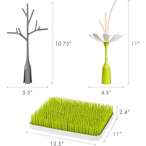 Boon Lawn Countertop Baby Bottle Drying Rack Bundle - Includes Lawn, Twig, and Stem Baby Accessories - Baby Bottle Organizer and Storage - Baby Bottle-Feeding Supplies - 3 Count