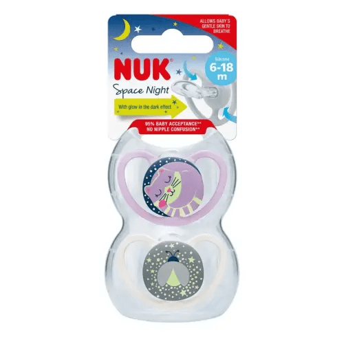 Nuk Space Night Soother 6-18Months 2Pack Assorted | Baby Bunting AU