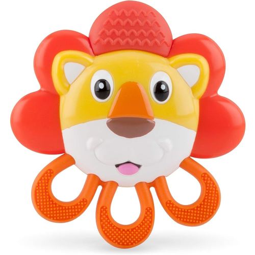 Nuby Vibe-eez Vibrating Teether - Battery Powered - Textured Surface and Easy to Grasp Toy for Baby Teething Relief - 3+ Months - Lion