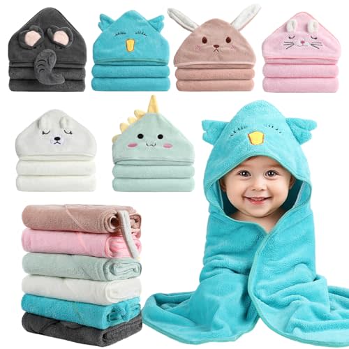 VZZNN 6 Pack Hooded Baby Towels - 32x32 in Ultra Soft Baby Bath Towels, Newborn Baby Essentials, Premium Absorbentand Hypoallergenic Towels for Toddler Baby Boy and Girl