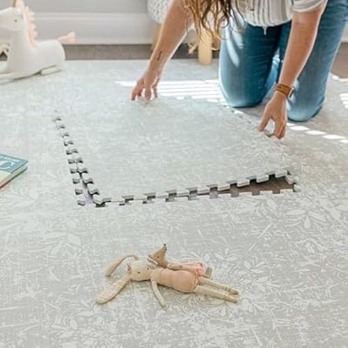 Little Landings Baby Play Mat for Floor - Eden (4x6ft) - Interlocking EVA Foam Play Mat Tiles for Babies & Toddlers, Non-Toxic Playmat for Tummy Time, Crawling & Playroom - Neutral Rug-Look Design