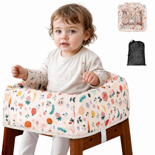 Baby High Chair Cover for Restaurants with Safety Harness White | Waterproof Sylon, Stain-Resistant and Slip-resistant, Machine Washable and Foldable for Dining Out and Travel.