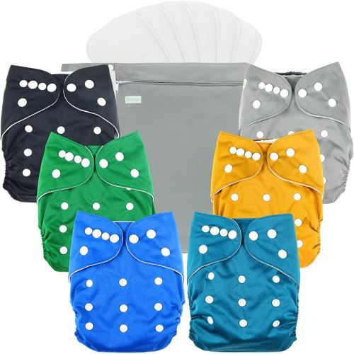 wegreeco Cloth Diapers 6 Pack with 6 Inserts & 1 Wet Bag, Washable Cloth Diapers for Babies, One Size Adjustable Reusable (Boy Prints 02)