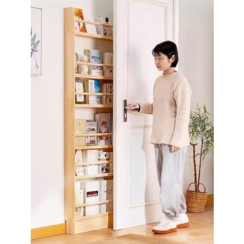 Behind The Door Shelf Tall Narrow Bookshelf for Space Saving 3 4 5 6 Tier Storage Rack Wall Solid Wood Bookcase Floor Standing Book Shelf Organizer for Kids and Adults(6 Tiers 23.6 x 68.5 in)