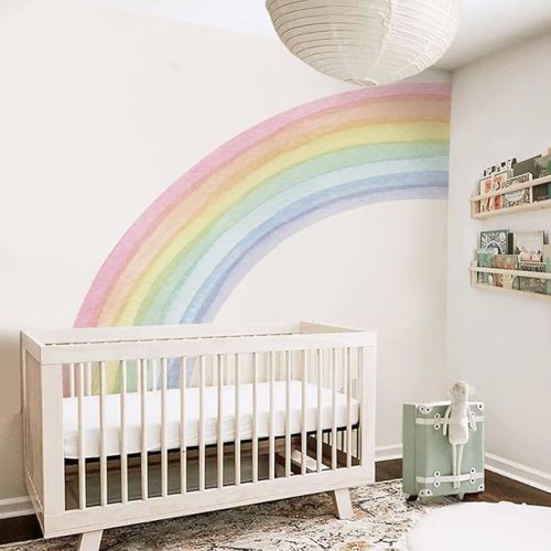 funlife Vinyl Large Rainbow Wall Mural Stickers Peel and Stick, Precut Giant Left Pastel Half Watercolor Rainbow Wall Decals for Girls Bedroom Kids Nursery Room Playroom, 78.74" x 70.87"