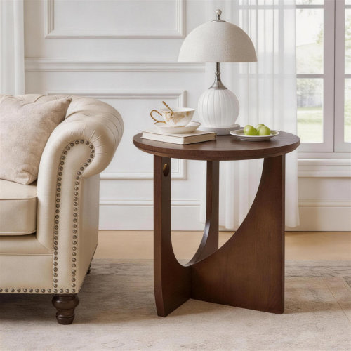 George Oliver Mid-century Modern Round Walnut Wood End Table With Sculptural Base & Reviews | Wayfair