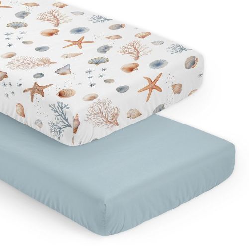 Sweet Jojo Designs Boy, Girl, Unisex/Gender Neutral Fitted Crib Sheets Set Seashells Multicolor 2pc