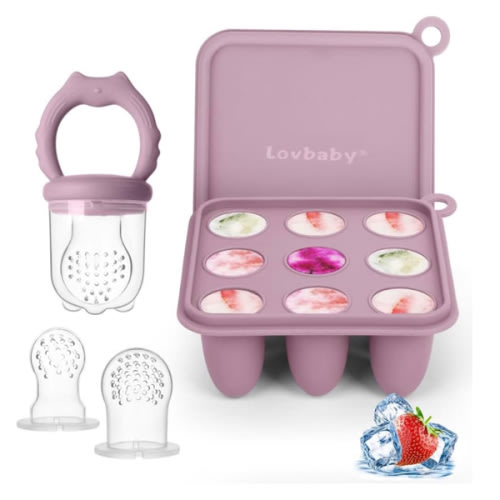Baby Fruit Food Feeder Breastmilk Popsicle Molds, Silicone Food Freezer Tray for Cooling Teething Relief, Baby Food Feeder for Safe Infant Self Feeding, Includes 3 Extra Food Pacifier