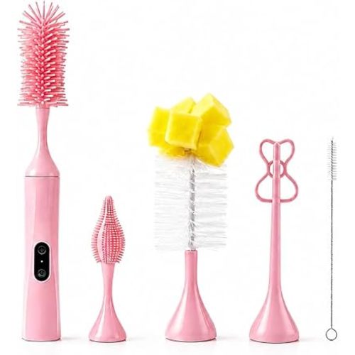 Electric Bottle Brush, Rechargeable Auto Spinning Bottle Cleaner, All-in-One Cleaning Kit with Multi Brush Heads & Stir Stick for Baby Bottles & Drinkware, Great Household Helper and Ideal Gift
