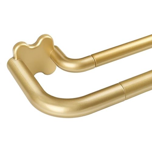 Gold Double Curtain Rods 32 to 58 Inch (2.6-4.8ft), USFOOK Blackout Wrap Around Curtain Rods for Windows 20 to 54 Inches, 6/8 Inch Room Darkening Curtain Rod, Decorative Rods for Home