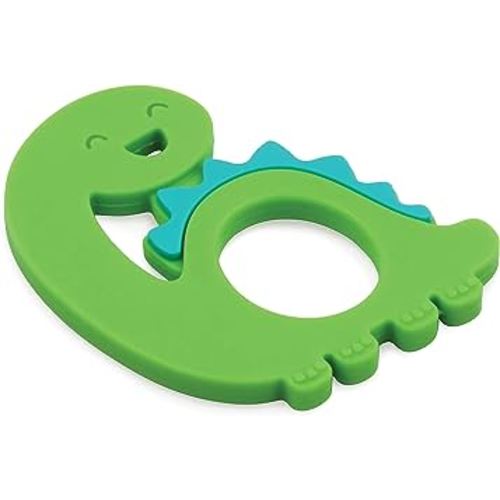 Bumkins Baby Teething Freezer Toy Keys Rings, Soft Flexible Silicone Pacifier, Safe to Chew, Cool Teether Gum Relief, Essentials for Babies 3 Months, Freezable, Sensory Textured, Dinosaur Green