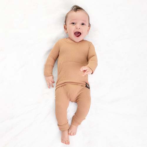 Front Opening Ready Set Romper® in Ribbed Caramel