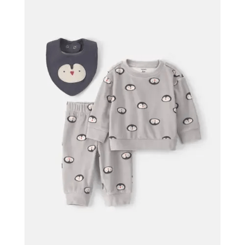 Baby Boy 3-Piece Penguin Long-Sleeve Top & Pant Set - Grey | Carter's