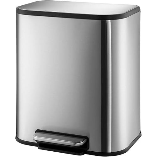 5.3 Gallon Kitchen Trash Can with Lid, Stainless Steel Garbage Can with Foot Pedal & Removable Inner Bucket, Rectangular Step On Waste Bin for Office Bedroom Living Room (Silver, 20L)