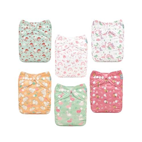 ALVABABY Baby Cloth Diapers 6 Pack with 12 Inserts Cloth Diaper Covers Adjustable Washable Reusable for Baby Girls and Boys 6DM139A